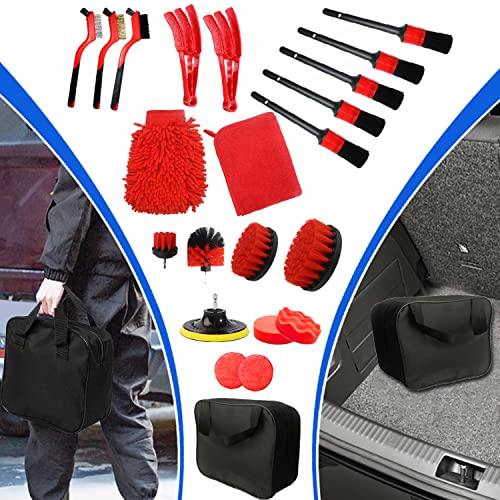 22 Pcs Car Cleaning Tools Kit, Car Detailing Brush Set, Auto Detailing Drill Brush Set, Car Detailing Kit with Carry Bag for Cleaning Automobile Interior, Exterior, Wheels, Dashboard, Leather, Wiper