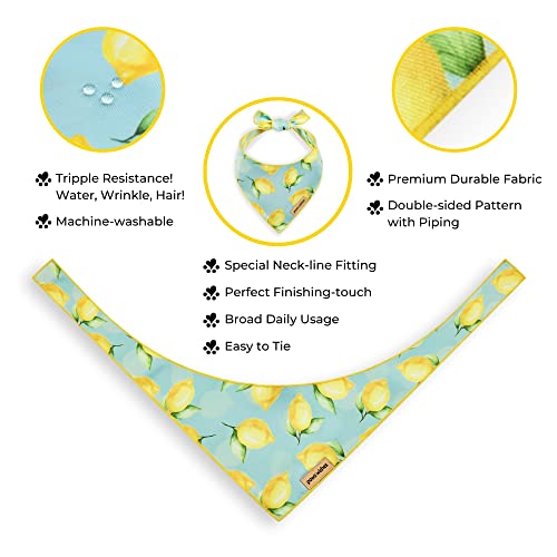 Paws Wishes Dog Bandana 2 Pack, Lemon Fruit and Candy Set Lemon Festival, Pet Friendly Design, Hair and Water Resistant, Adjustable Dog Scarf for Small Boy Girl Dog