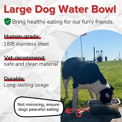 PEDAY Large Dog Water Bowl 304 Stainless Steel Extra Large Dog Bowl for Big & X-Large Dogs