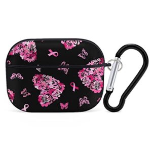 pink ribbon heart for breast cancer airpods pro case bluetooth fashion portable shockproof and anti-scratch headphone charging case protective case for airpods pro with keychain chain gift unisex