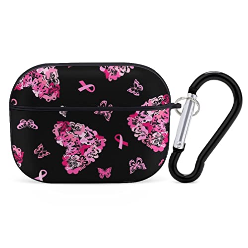 Pink Ribbon Heart for Breast Cancer Airpods Pro Case Bluetooth Fashion Portable Shockproof and Anti-Scratch Headphone Charging Case Protective Case for Airpods Pro with Keychain Chain Gift Unisex