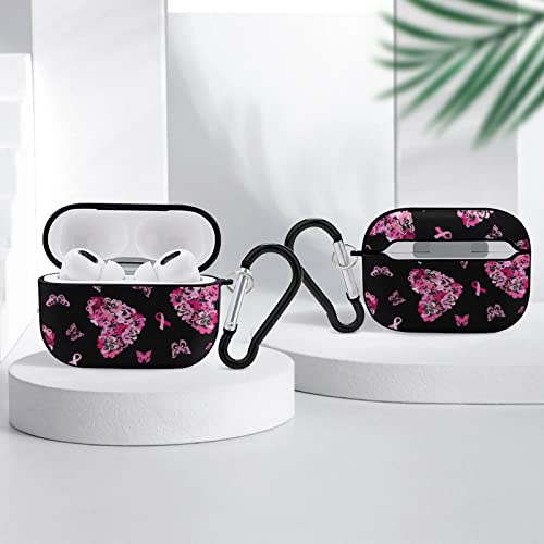 Pink Ribbon Heart for Breast Cancer Airpods Pro Case Bluetooth Fashion Portable Shockproof and Anti-Scratch Headphone Charging Case Protective Case for Airpods Pro with Keychain Chain Gift Unisex