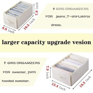 GUMIFOTNE Wardrobe Clothes Organizer,Large Size(18.5inch) Foldable Closet Organizers And Storage For Jeans,Sweater,Pants,Dress.Washable Drawer Organizers (7girds+9girds)