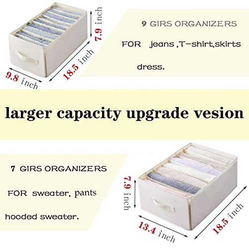 GUMIFOTNE Wardrobe Clothes Organizer,Large Size(18.5inch) Foldable Closet Organizers And Storage For Jeans,Sweater,Pants,Dress.Washable Drawer Organizers (7girds+9girds)