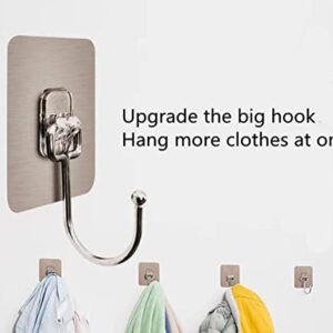 Alayaglory Large Adhesive Hooks 22Ib(Max),Waterproof and Rustproof Wall Hooks for Hanging Heavy Duty,Stainless Steel Towel and Coats Hooks to use Inside Kitchen Bathroom Home Office 8 Pack