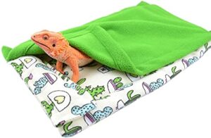 reptile sleeping bag set bearded dragon blanket pillow and sleeping bag shelter couch accessories for leopard gecko rat lizard hamster small animals (green)
