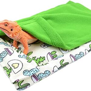 Reptile Sleeping Bag Set Bearded Dragon Blanket Pillow and Sleeping Bag Shelter Couch Accessories for Leopard Gecko Rat Lizard Hamster Small Animals (Green)