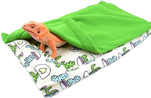 Reptile Sleeping Bag Set Bearded Dragon Blanket Pillow and Sleeping Bag Shelter Couch Accessories for Leopard Gecko Rat Lizard Hamster Small Animals (Green)