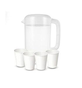 smarthome homesmart plastic water pitcher, juice 1 gallon pitchers with 4 cups 12.5 oz, tea jug, container, white beverage for ice & lemonade, 4l mixing bpa-free