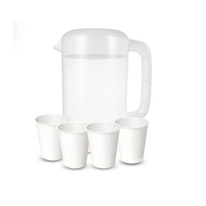 Smarthome Homesmart Plastic Water Pitcher, Juice 1 Gallon Pitchers With 4 Cups 12.5 oz, Tea Jug, Container, White Beverage For Ice & Lemonade, 4L Mixing BPA-free