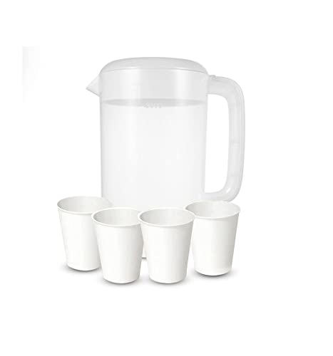 Smarthome Homesmart Plastic Water Pitcher, Juice 1 Gallon Pitchers With 4 Cups 12.5 oz, Tea Jug, Container, White Beverage For Ice & Lemonade, 4L Mixing BPA-free