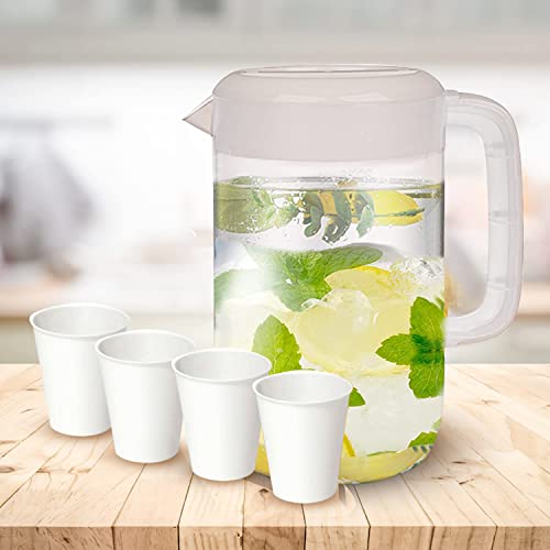 Smarthome Homesmart Plastic Water Pitcher, Juice 1 Gallon Pitchers With 4 Cups 12.5 oz, Tea Jug, Container, White Beverage For Ice & Lemonade, 4L Mixing BPA-free