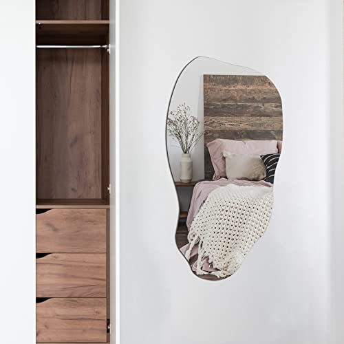 TRAHOME Irregular Asymmetrical Wall Mirror for Living Room Bathroom Entryway, Modern Decorative Mirror Hanging (Hook Style, 31.5'' x 17.7'')