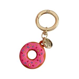 hsyhere creative beautiful donut protection case for airtag, men women lightweight soft tpu silicone rubber anti-lost finder tracker locator airtags case cover car keychain key ring key chain -pink