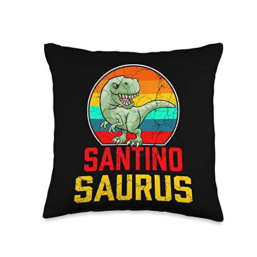 Santino Matching Family Reunion T Shirt Santino Saurus Family Reunion Last Name Team Funny Custom Throw Pillow, 16x16, Multicolor