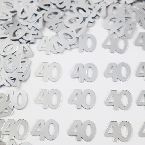 40th Happy Birthday Confetti for Table - Number 40 Confetti for Birthday Anniversary Party Decorations, Anniversary Party Birthday Confetti for 40th, Happy 40 Birthday Confetti for Table Decorations, Party Supplies (Silver)