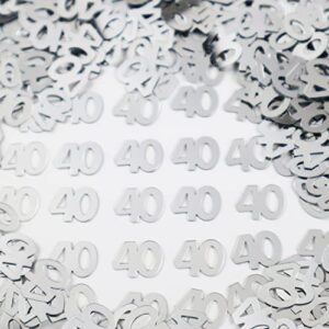 40th happy birthday confetti for table - number 40 confetti for birthday anniversary party decorations, anniversary party birthday confetti for 40th, happy 40 birthday confetti for table decorations, party supplies (silver)