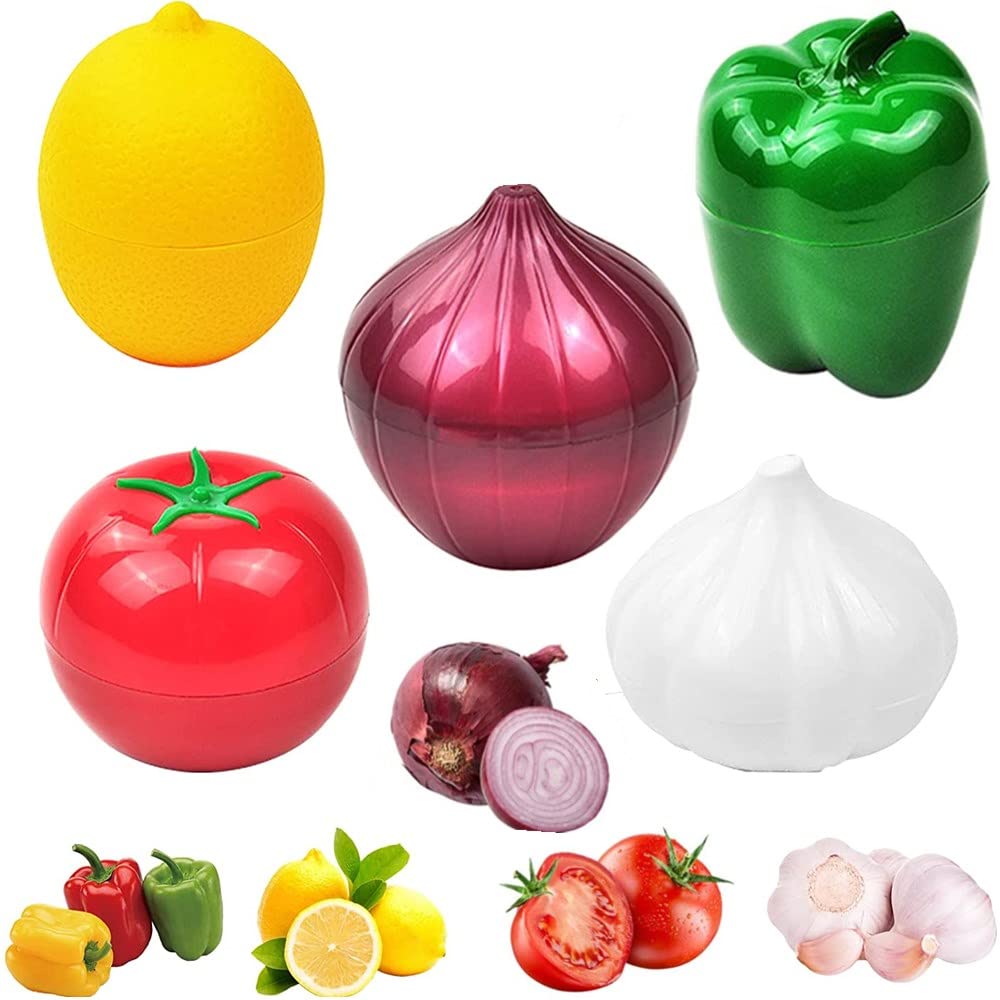 OUKEYI 5Pieces Fruit and Vegetable Storage Containers Reusable Refrigerator Box Storage Bowls Saver Holder Keeper for Green pepper,