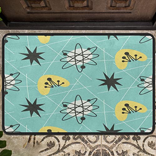 MUKJHOI Door Mat 24x16 Inch Sponge Velvet Surface Area Rug Non-Slip Kitchen Indoor Floor Runner Rugs for Home Decor Bedroom Living Dining RoomMid Century Modern Geometric Atom