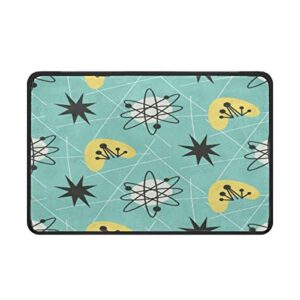 MUKJHOI Door Mat 24x16 Inch Sponge Velvet Surface Area Rug Non-Slip Kitchen Indoor Floor Runner Rugs for Home Decor Bedroom Living Dining RoomMid Century Modern Geometric Atom