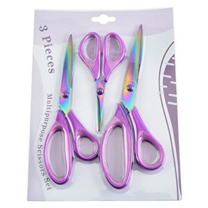 Fabric Scissors, 3 PCS Sewing Scissors All Purpose, Purple Handle Colorful Titanium Plating Sharp Fabric Scissors for Office, Craft Scissors by Missraza