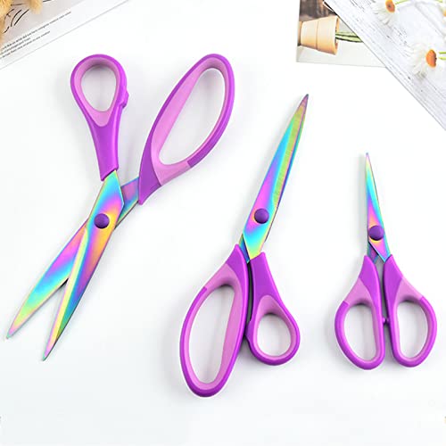 Fabric Scissors, 3 PCS Sewing Scissors All Purpose, Purple Handle Colorful Titanium Plating Sharp Fabric Scissors for Office, Craft Scissors by Missraza