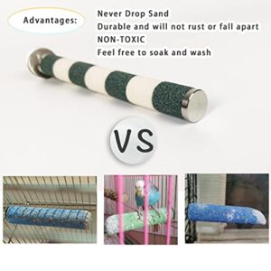 Rough-surfaced Bird Perch Beak Grinding Rod and Stainless Steel Safe Non-Toxic Durable Bird Stand for Parakeets, Conure and Other Small and Medium-Sized Birds 7.9" -Green