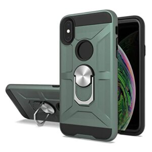 compatible with iphone x/xs case with ring stand tough rugged lightweight slim shockproof anti-fall tpu + pc protective phone cover for iphone x/xs protective case support magnetic car mount（green）