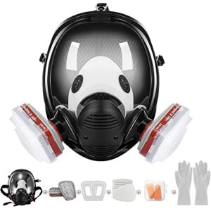 reusable full face respirаtor mask - 19 in 1 full facepiece gas mask organic dust chemical respirator w/ extra filters for paint sprayer, woodworking , painting, machine polishing, welding , epoxy resin and other work protection