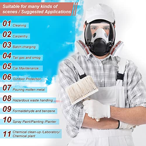 Reusable Full Face Respirаtor Mask - 19 in 1 Full Facepiece Gas Mask Organic Dust Chemical Respirator w/ Extra Filters for Paint Sprayer, Woodworking , Painting, Machine Polishing, Welding , Epoxy Resin and Other Work Protection