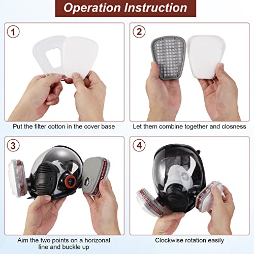 Reusable Full Face Respirаtor Mask - 19 in 1 Full Facepiece Gas Mask Organic Dust Chemical Respirator w/ Extra Filters for Paint Sprayer, Woodworking , Painting, Machine Polishing, Welding , Epoxy Resin and Other Work Protection