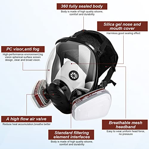 Reusable Full Face Respirаtor Mask - 19 in 1 Full Facepiece Gas Mask Organic Dust Chemical Respirator w/ Extra Filters for Paint Sprayer, Woodworking , Painting, Machine Polishing, Welding , Epoxy Resin and Other Work Protection