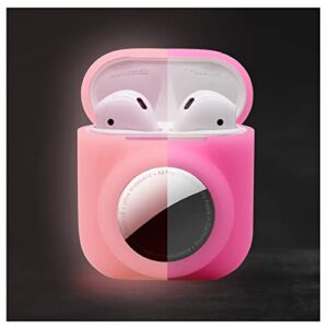 compatible for airpods 1st 2nd case with airtag holder,glow in the dark,2 in 1 cover skin for airpod for airtag combo,anti-scratch anti-fall anti-lost,glow pink