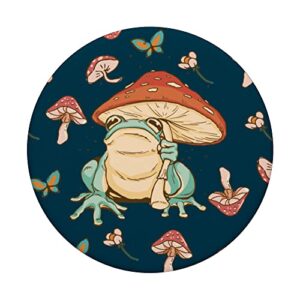 Cute Cottagecore Frog Mushroom Petrol Blue Vintage Pattern PopSockets Swappable PopGrip