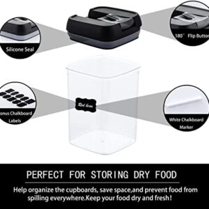Airtight Food Container - 7 PC BPA Free Plastic Food Storage Containers with Easy Lock Lids - Stackable Sugar, Flour, Cereal & Beans Containers with Labels & Marker included (Lid Black)