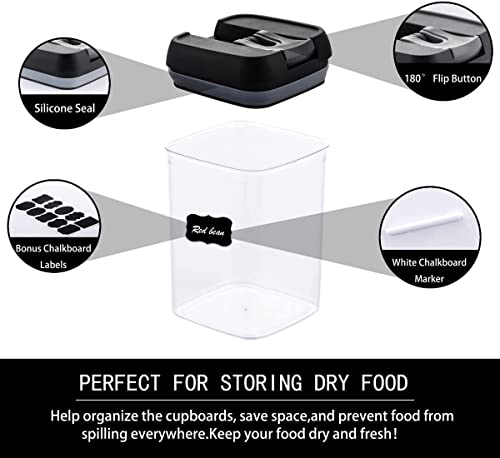 Airtight Food Container - 7 PC BPA Free Plastic Food Storage Containers with Easy Lock Lids - Stackable Sugar, Flour, Cereal & Beans Containers with Labels & Marker included (Lid Black)