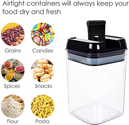 Airtight Food Container - 7 PC BPA Free Plastic Food Storage Containers with Easy Lock Lids - Stackable Sugar, Flour, Cereal & Beans Containers with Labels & Marker included (Lid Black)