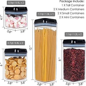 Airtight Food Container - 7 PC BPA Free Plastic Food Storage Containers with Easy Lock Lids - Stackable Sugar, Flour, Cereal & Beans Containers with Labels & Marker included (Lid Black)