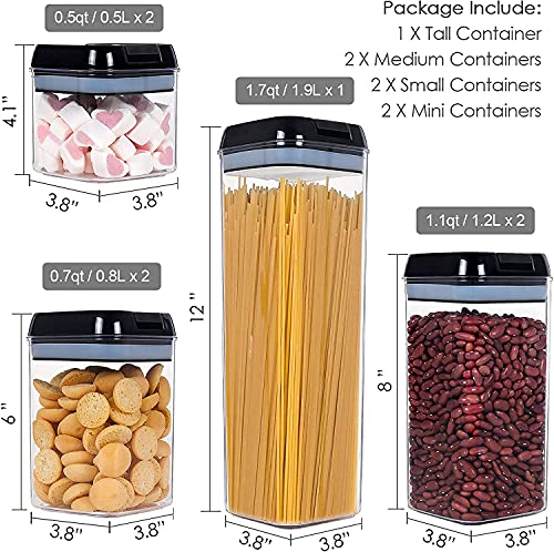 Airtight Food Container - 7 PC BPA Free Plastic Food Storage Containers with Easy Lock Lids - Stackable Sugar, Flour, Cereal & Beans Containers with Labels & Marker included (Lid Black)