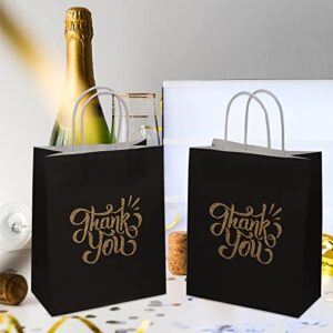 ECOHOLA Thank You Gift Bags with Handles, 25pcs Black Thank You Party Favor Bags,Thanks Kraft Paper Gift Bags for Weddings,Holiday Presents,Shopping,Birthdays,Baby Shower,Medium Size 10'(H) x8'(L) x4'(D)