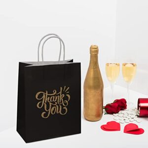 ECOHOLA Thank You Gift Bags with Handles, 25pcs Black Thank You Party Favor Bags,Thanks Kraft Paper Gift Bags for Weddings,Holiday Presents,Shopping,Birthdays,Baby Shower,Medium Size 10'(H) x8'(L) x4'(D)