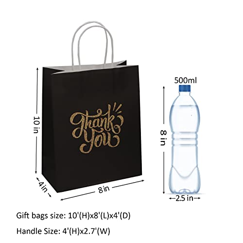 ECOHOLA Thank You Gift Bags with Handles, 25pcs Black Thank You Party Favor Bags,Thanks Kraft Paper Gift Bags for Weddings,Holiday Presents,Shopping,Birthdays,Baby Shower,Medium Size 10'(H) x8'(L) x4'(D)