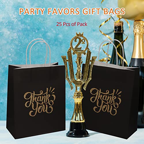 ECOHOLA Thank You Gift Bags with Handles, 25pcs Black Thank You Party Favor Bags,Thanks Kraft Paper Gift Bags for Weddings,Holiday Presents,Shopping,Birthdays,Baby Shower,Medium Size 10'(H) x8'(L) x4'(D)