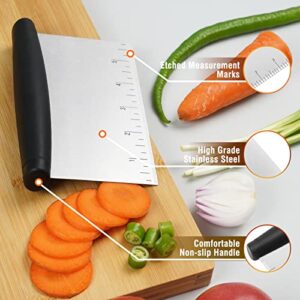 Elyum Bench Scraper 6 Inch Stainless Steel Dough Scraper with Contoured Grip Dough Cutter with Measuring Markings Multipurpose Food Scraper for Pastry Dough Pizza Cake Bread