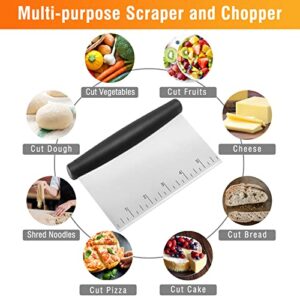 Elyum Bench Scraper 6 Inch Stainless Steel Dough Scraper with Contoured Grip Dough Cutter with Measuring Markings Multipurpose Food Scraper for Pastry Dough Pizza Cake Bread