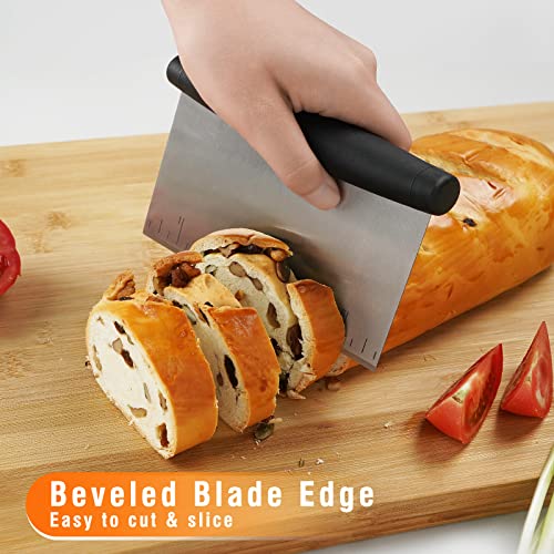 Elyum Bench Scraper 6 Inch Stainless Steel Dough Scraper with Contoured Grip Dough Cutter with Measuring Markings Multipurpose Food Scraper for Pastry Dough Pizza Cake Bread