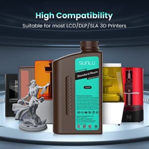 SUNLU 3D Printer Resin 1KG, 405nm UV Curing Standard Photopolymer Rapid Resin for 4K/8K LCD/DLP/SLA 3D Printing, High Precision, Low Shrinkage, Grey 1000g