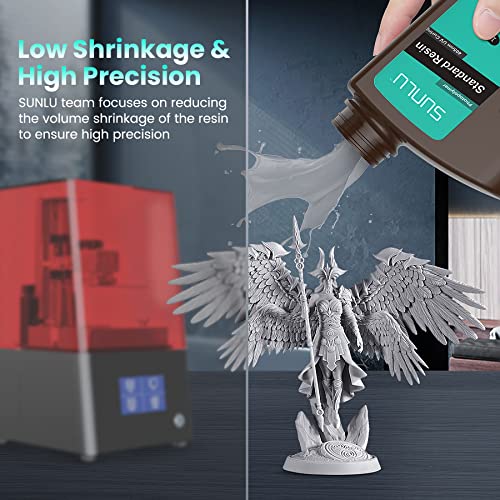 SUNLU 3D Printer Resin 1KG, 405nm UV Curing Standard Photopolymer Rapid Resin for 4K/8K LCD/DLP/SLA 3D Printing, High Precision, Low Shrinkage, Grey 1000g