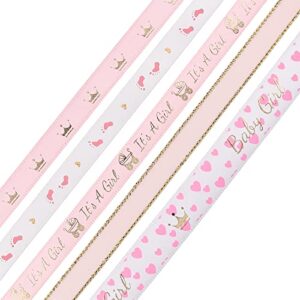 LaRibbons 5 Rolls Baby Girl Light Pink Craft Ribbon, 5 Yards/Roll, Total 25 Yards - Perfect for Baby Shower, Birthday, Gift Wrapping, Party Decoration