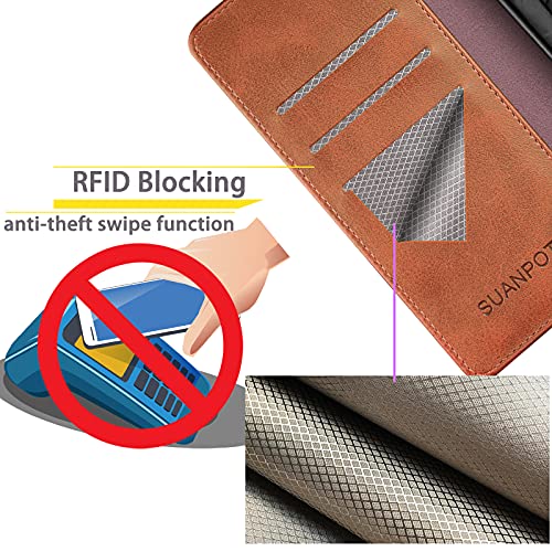 SUANPOT for Moto G Stylus 2022 5G Wallet case 【RFID Blocking】 Credit Card Holder, Flip Folio Book PU Leather Phone case Shockproof Cover Women Men for Moto G Stylus 2022 5G case (Light Brown)